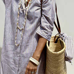 Henrietta shirt dress in Taupe Stripe, close view
