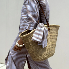 Henrietta shirt dress in Taupe Stripe, side view