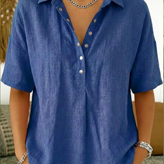 Imogen collared button-front blouse in Blue