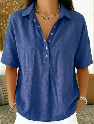 Imogen collared button-front blouse in Blue