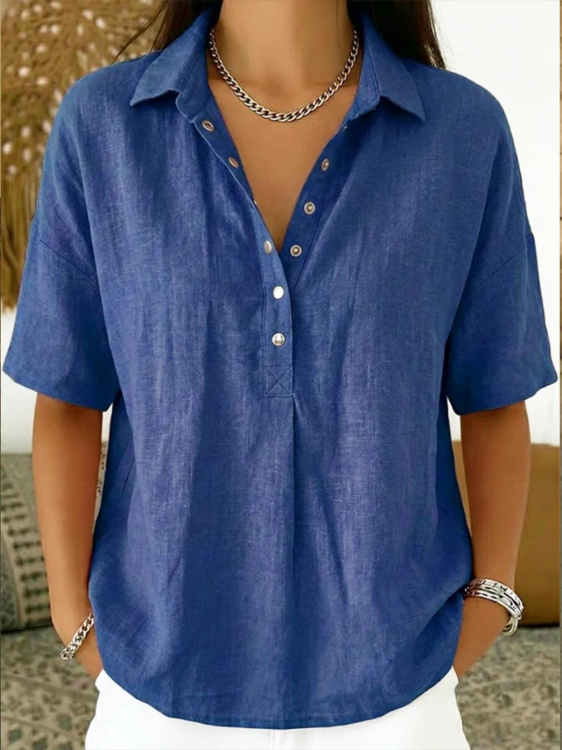 Imogen collared button-front blouse in Blue