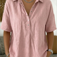 Imogen collared button-front blouse in Pink