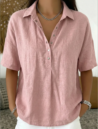Imogen collared button-front blouse in Pink