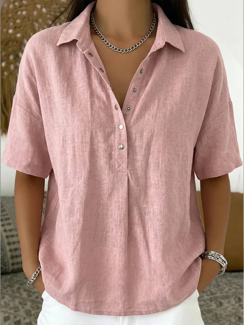Imogen collared button-front blouse in Pink