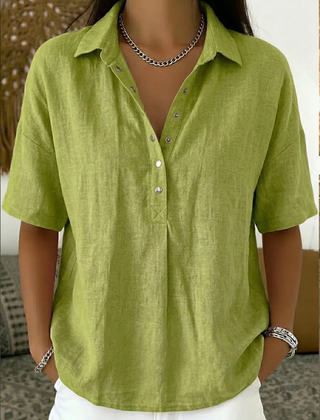 Imogen collared button-front blouse in Green