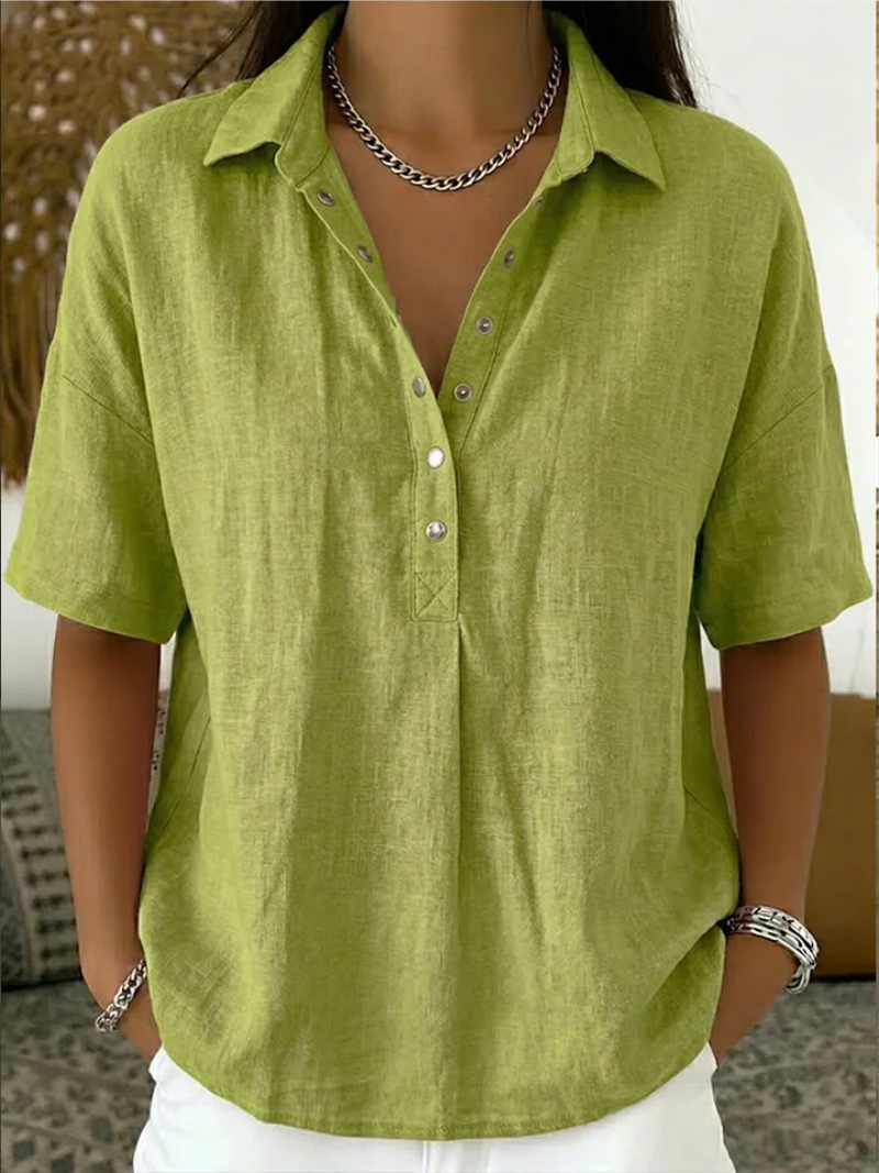 Imogen collared button-front blouse in Green