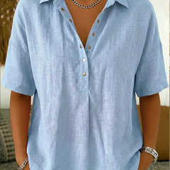 Imogen collared button-front blouse in Light Blue