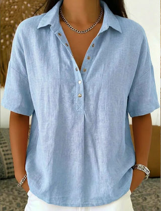 Imogen collared button-front blouse in Light Blue