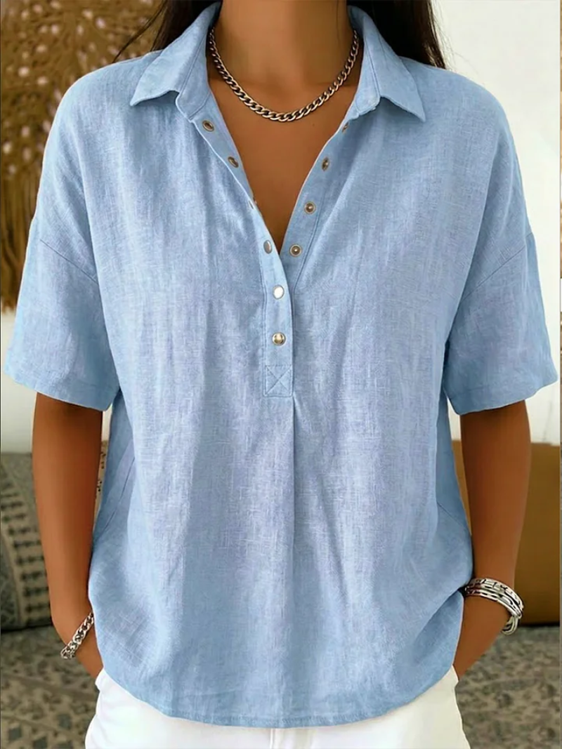Imogen collared button-front blouse in Light Blue