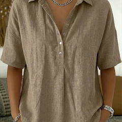Imogen collared button-front blouse in Khaki