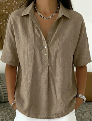 Imogen collared button-front blouse in Khaki