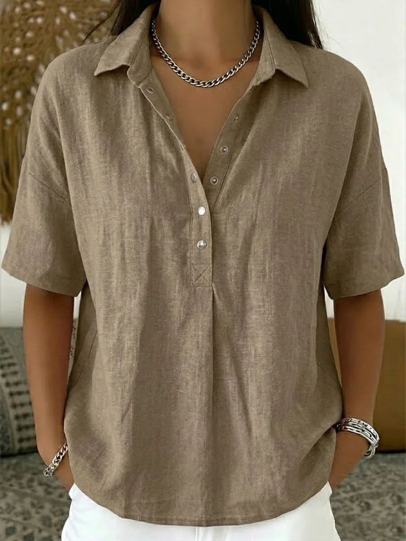 Imogen collared button-front blouse in Khaki
