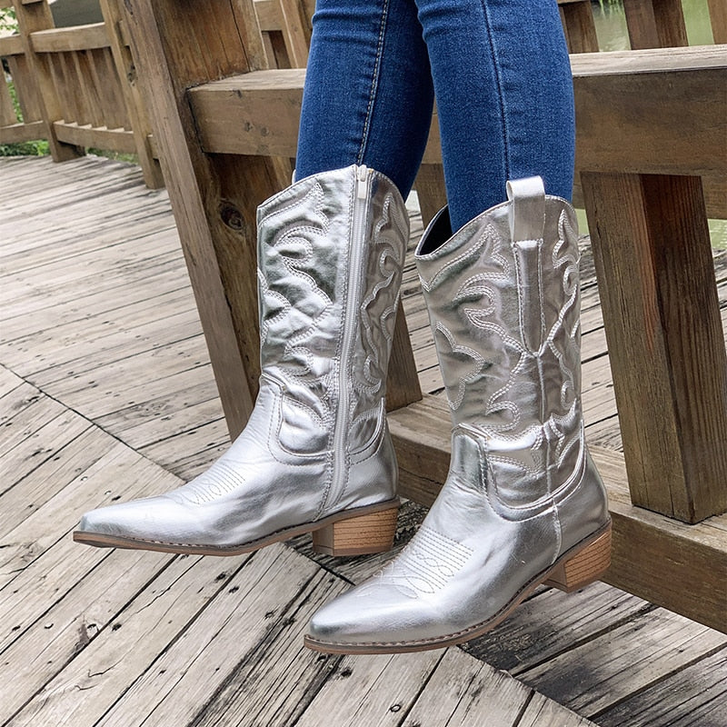 Jessica | Women's Embroidered Mid-Calf Cowboy Boots
