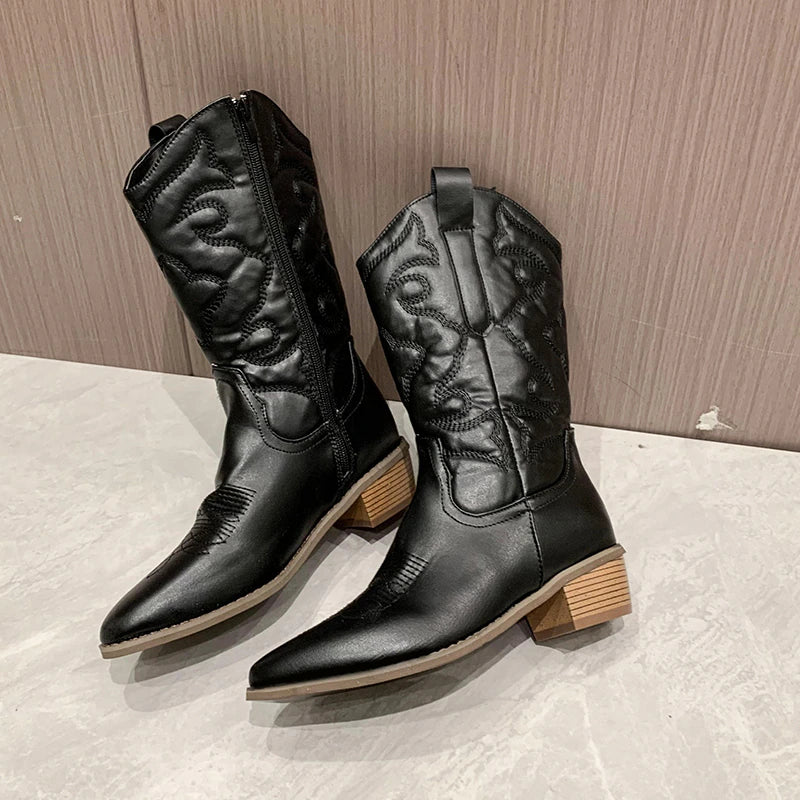 Jessica | Women's Embroidered Mid-Calf Cowboy Boots