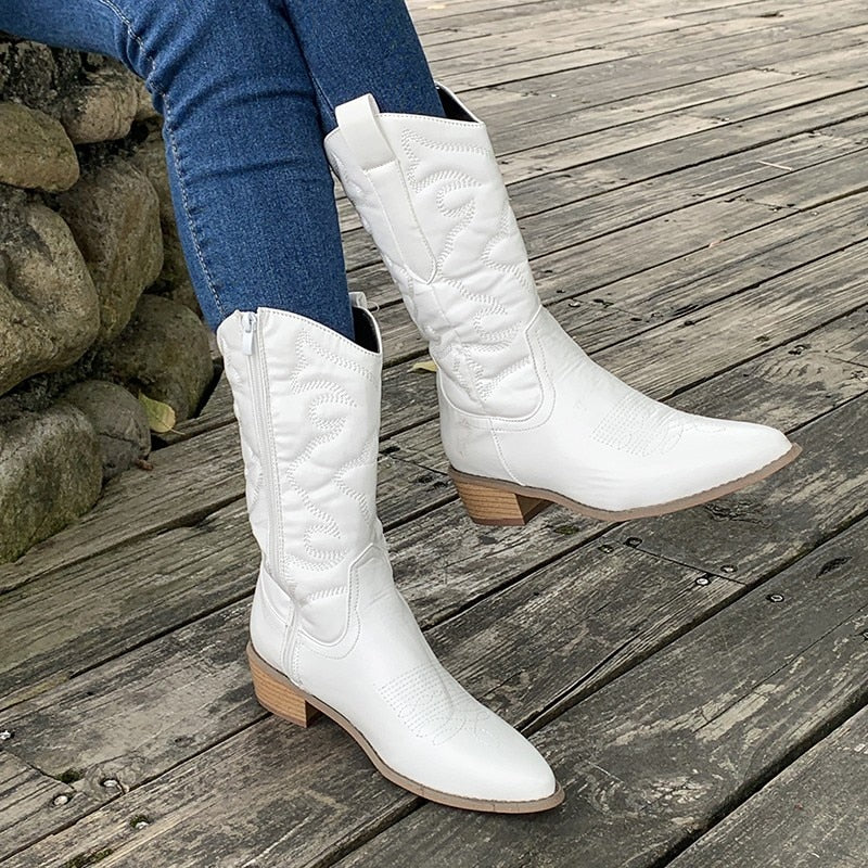 Jessica | Women's Embroidered Mid-Calf Cowboy Boots