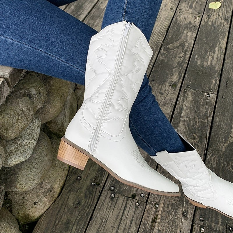 Jessica | Women's Embroidered Mid-Calf Cowboy Boots