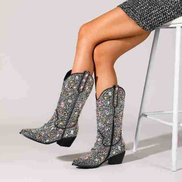 Leah | Women's Rhinestone Mid Calf Cowboy Boots
