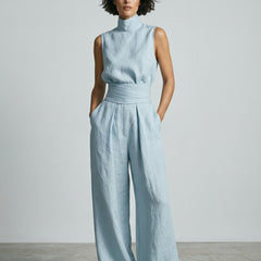 Lucinda High-Neck Top & Wide-Leg Trouser Set in Light Blue – front view