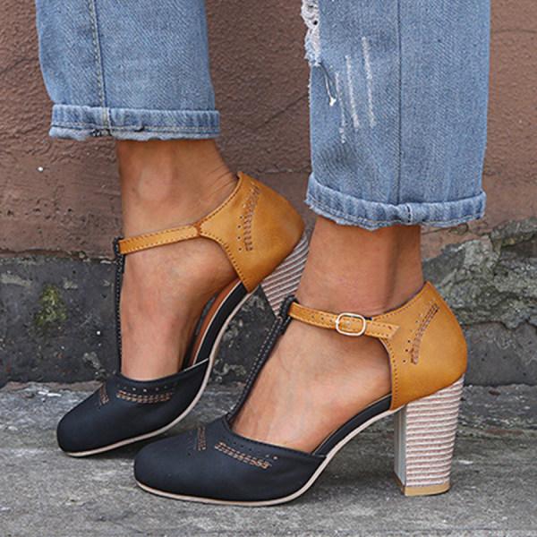Mary | Women's Block Heel T-Strap Heels