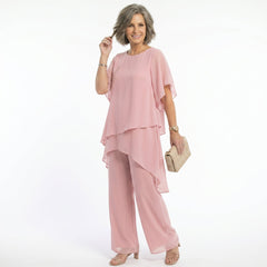 Rosalind Tiered Tunic & Wide-Leg Trouser Set in Blush Pink