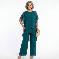 Rosalind Tiered Tunic & Wide-Leg Trouser Set in Teal