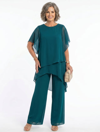 Rosalind Tiered Tunic & Wide-Leg Trouser Set in Teal