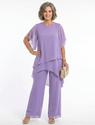 Rosalind Tiered Tunic & Wide-Leg Trouser Set in Lavender