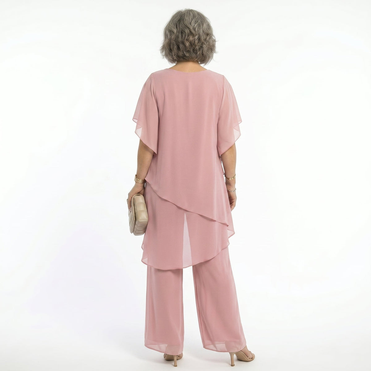 Rosalind Tiered Tunic & Wide-Leg Trouser Set in Blush Pink