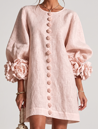 Rosamund Rosette Sleeve Shift Dress in Blush Pink – front view
