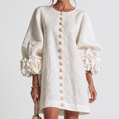 Rosamund Rosette Sleeve Shift Dress in Ivory – front view