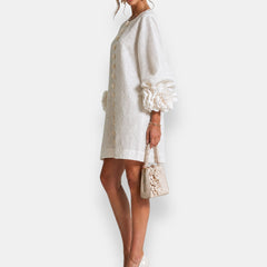 Rosamund Rosette Sleeve Shift Dress in Ivory – side view