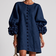 Rosamund Rosette Sleeve Shift Dress in Navy – front view