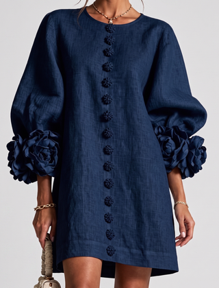 Rosamund Rosette Sleeve Shift Dress in Navy – front view