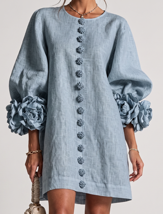Rosamund Rosette Sleeve Shift Dress in Sky Blue – front view