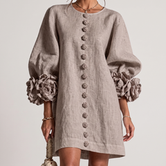 Rosamund Rosette Sleeve Shift Dress in Taupe – front view