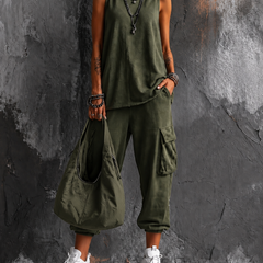 Saskia sleeveless top and cargo pant set in Green