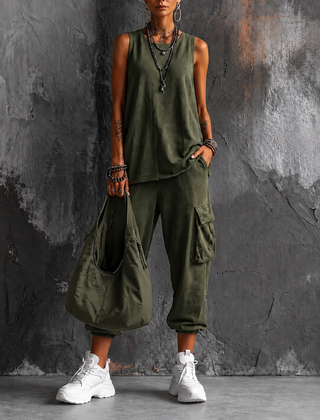 Saskia sleeveless top and cargo pant set in Green