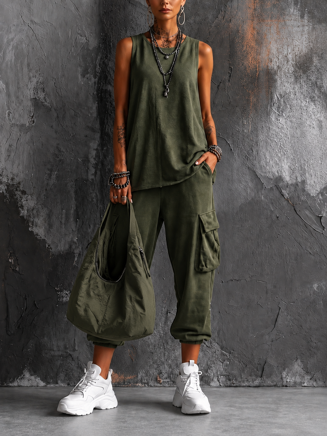 Saskia sleeveless top and cargo pant set in Green