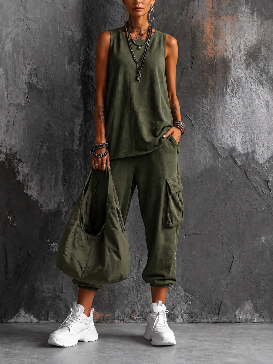 Saskia sleeveless top and cargo pant set in Green