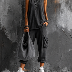 Saskia sleeveless top and cargo pant set in Grey