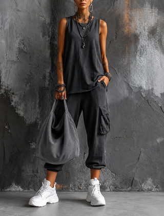 Saskia sleeveless top and cargo pant set in Grey