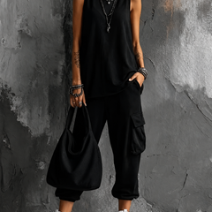 Saskia sleeveless top and cargo pant set in Black