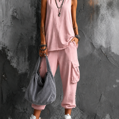 Saskia sleeveless top and cargo pant set in Pink