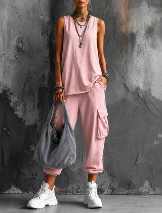 Saskia sleeveless top and cargo pant set in Pink