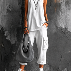 Saskia sleeveless top and cargo pant set in White