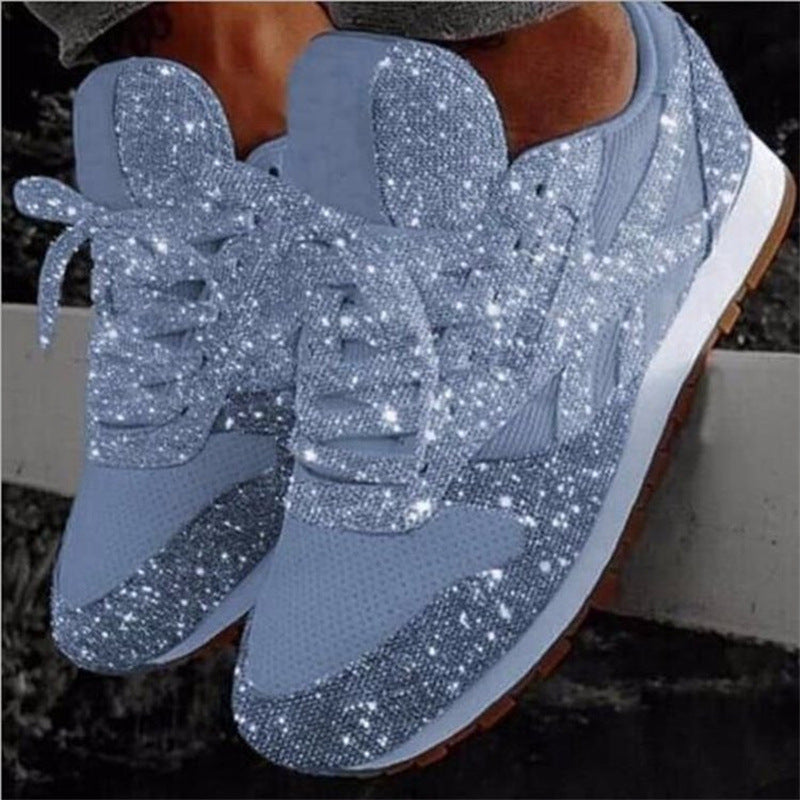 Women's Sparkling Fashion Sneakers with Shimmering Rhinestone Look, Breathable Knit Upper and Cushioned Insole
