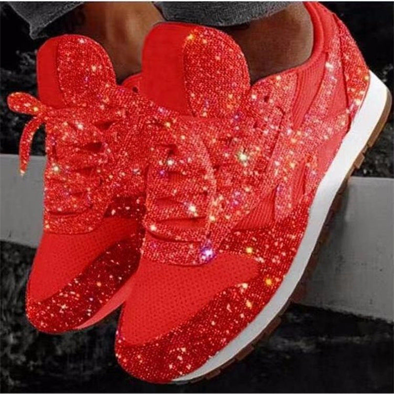 Women's Sparkling Fashion Sneakers with Shimmering Rhinestone Look, Breathable Knit Upper and Cushioned Insole