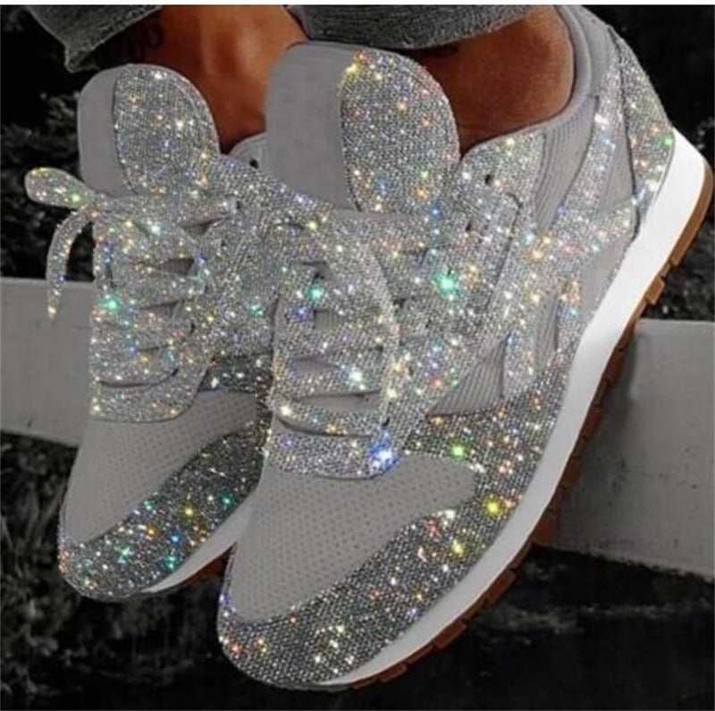 Women's Sparkling Fashion Sneakers with Shimmering Rhinestone Look, Breathable Knit Upper and Cushioned Insole