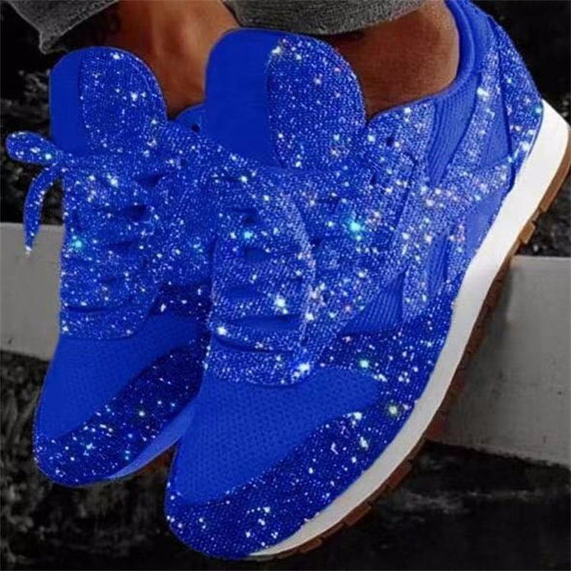 Women's Sparkling Fashion Sneakers with Shimmering Rhinestone Look, Breathable Knit Upper and Cushioned Insole